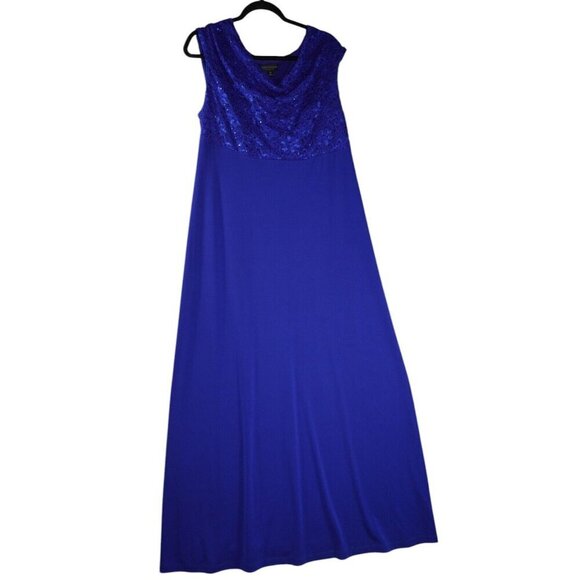 Connected Apparel Royal Blue Lace Gown - Size 14W - Elegant Formal Dress - Picture 3 of 13
